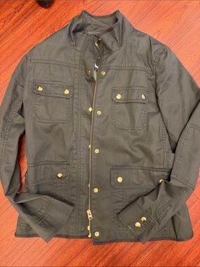 JCrew Dark Olive Utility Jacket with Brass Hardware